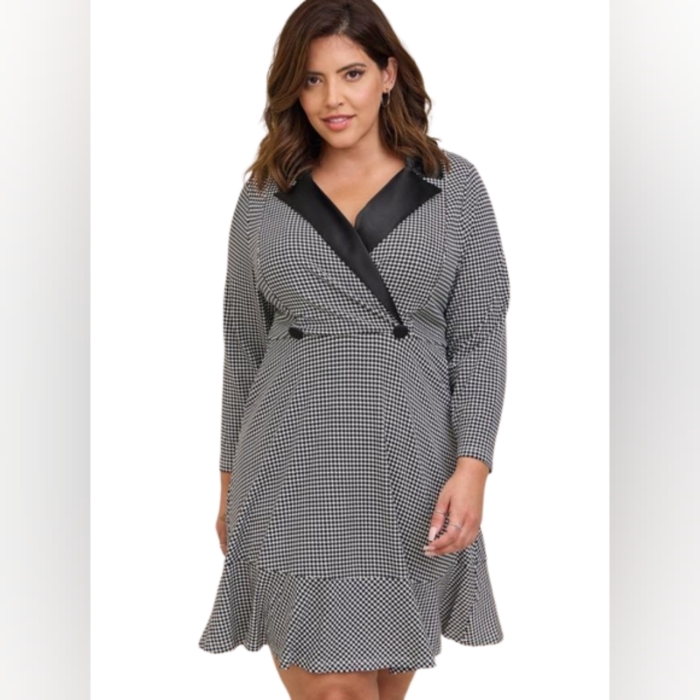 Torrid Black And White Mini Stretch Satin Tuxedo Dress Size 3X